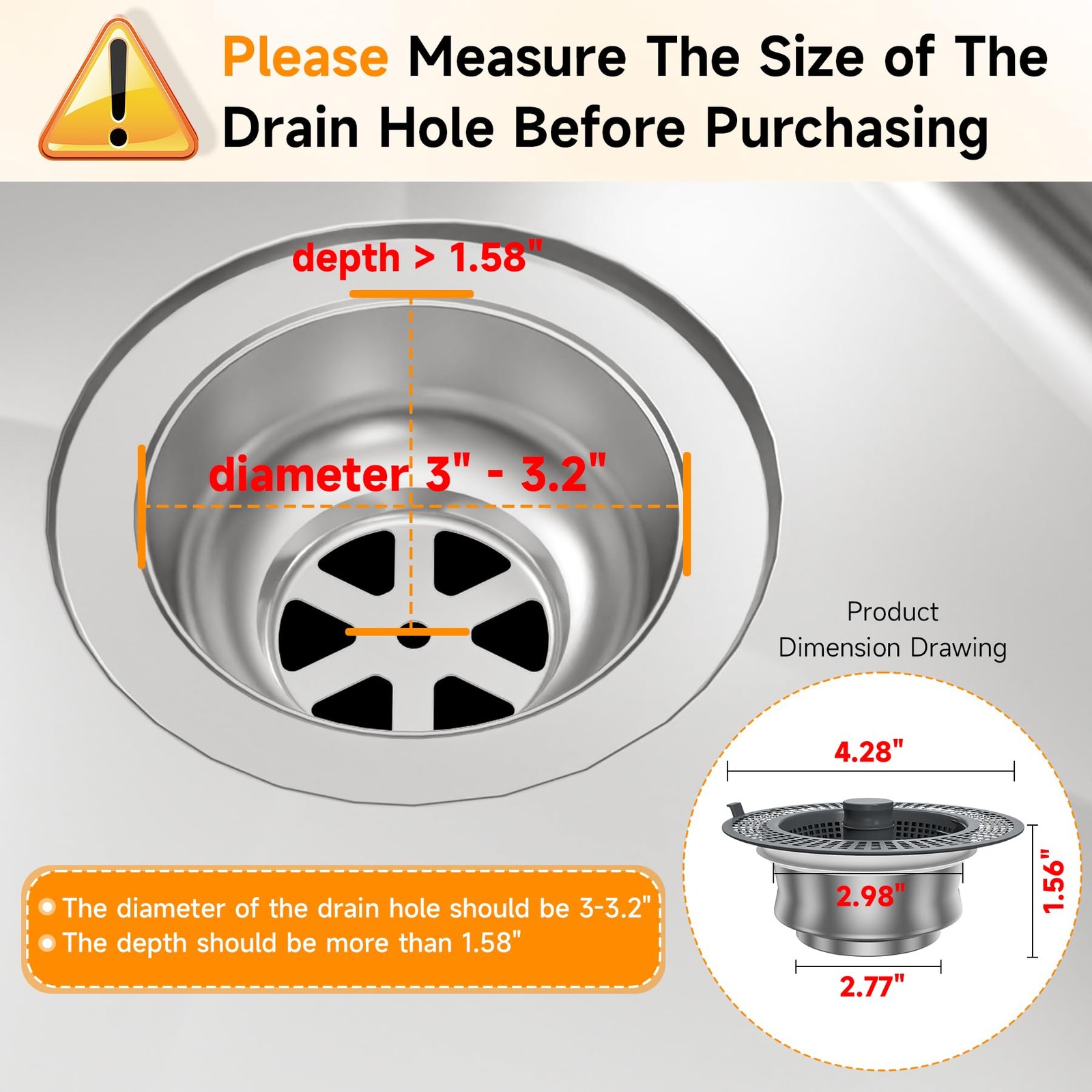 2 Pack Non-Standard 3 in 1 Kitchen Sink Drain Strainer for Sink Drain Width 3-3. gallery