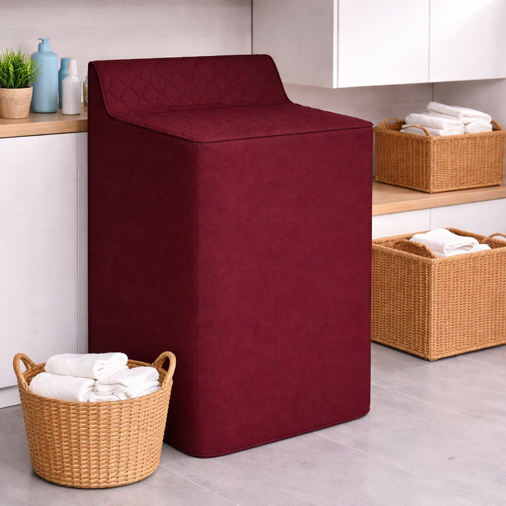 Washing Machine Cover Waterproof Quilted PEVA Zippered Heavy Duty Burgundy gallery