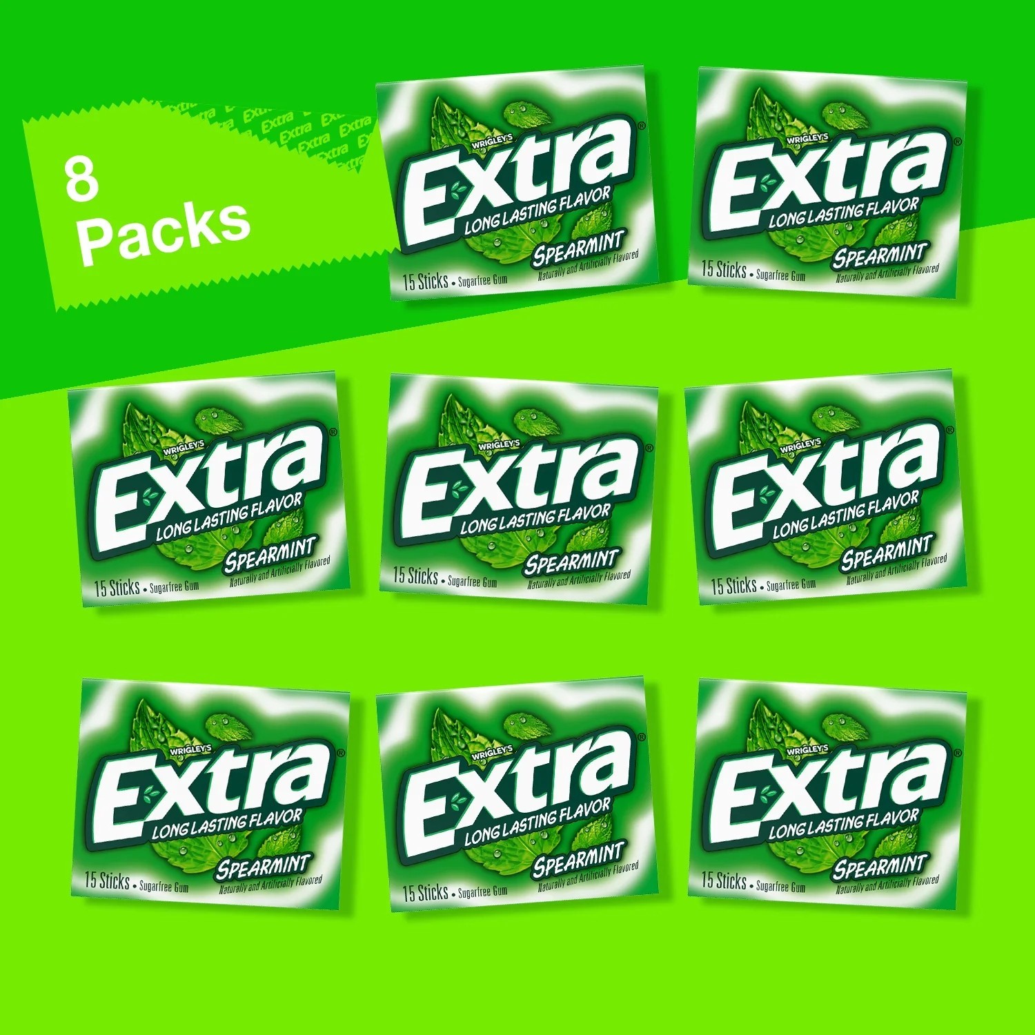 Extra Spearmint Sugar Free Gum Back To School Chewing Gum, 8 Pack. gallery