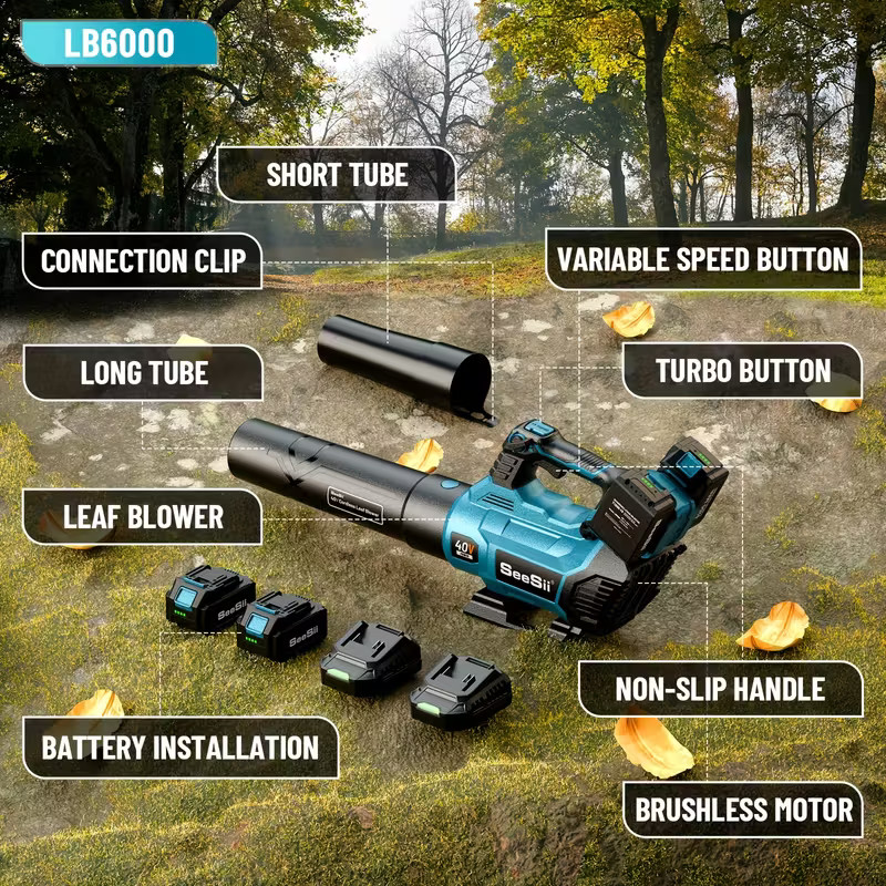 Seesii 40V Leaf Blower Cordless 680CFM/210MPH 2*5200mAh Battery Electric Blower gallery