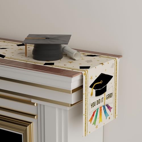 You Did it Grad Graduation Cap Diploma Stars Table Table Runner 13x48 Inch gallery