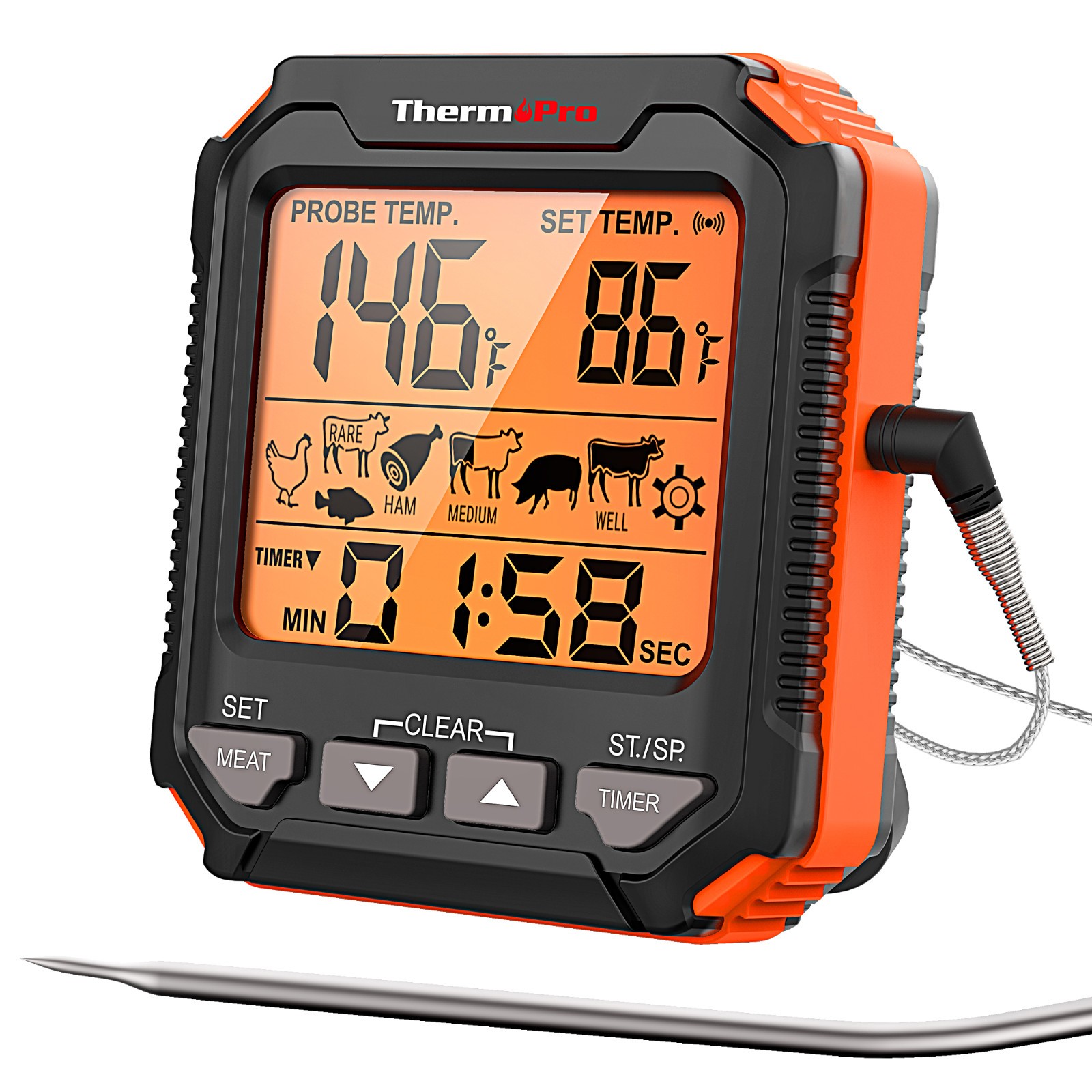 ThermoPro TP716 Digital Thermometer Oven Safe Backlit Display Precise CookingBBQ gallery