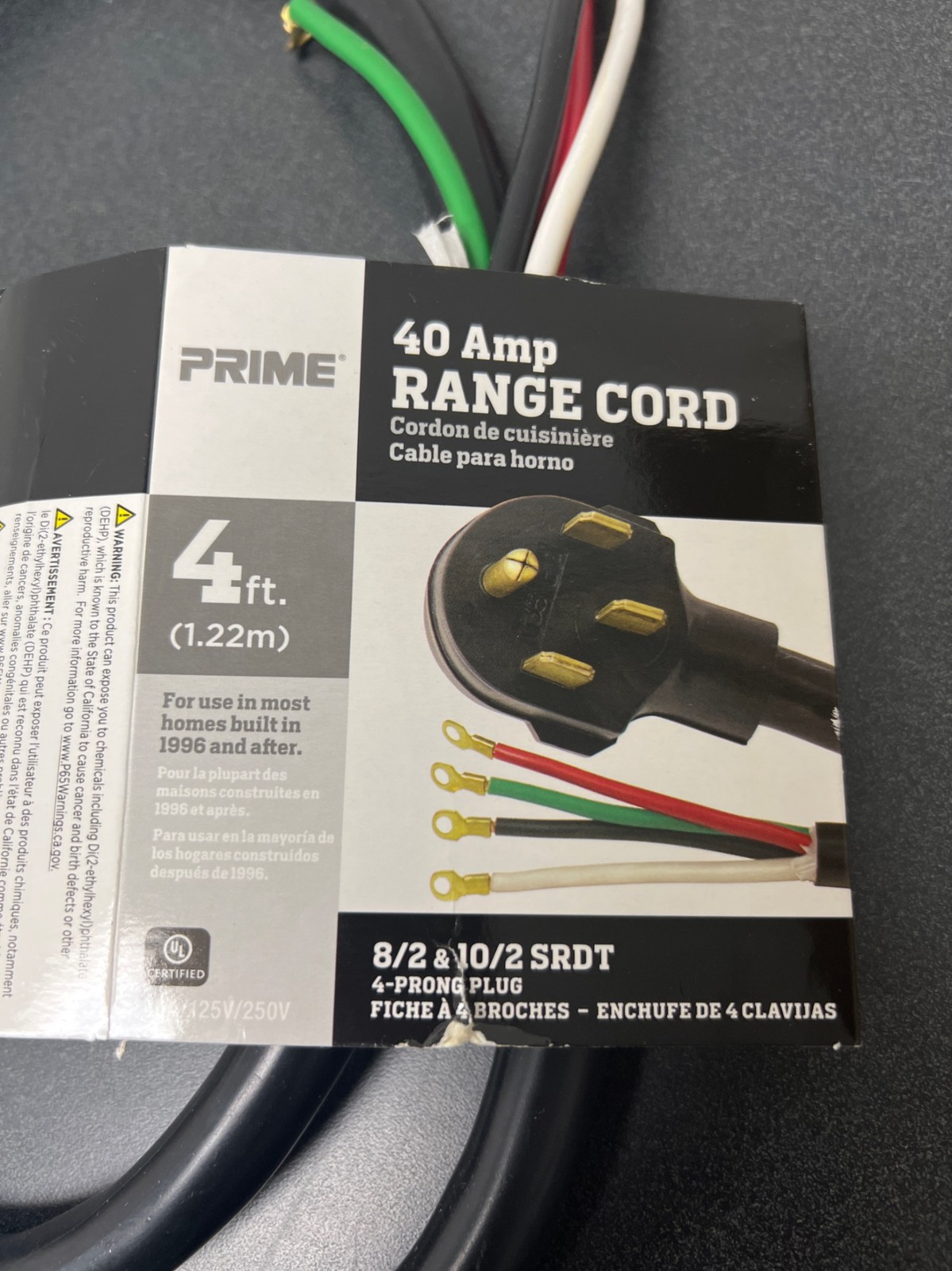 Prime wire and cable rd821024 4 ft. 40a 4-wire range cord - black gallery
