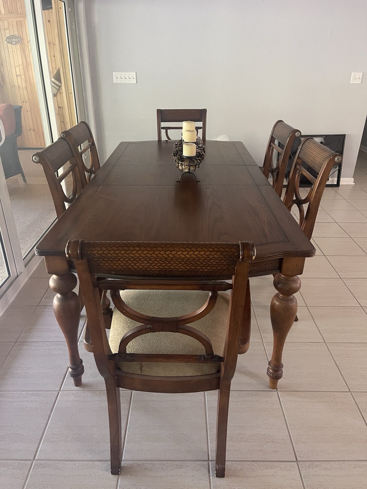 7-Piece Rectangular Wood Dining Table Set w/ 6 Upholstered Chairs Brown/Beige gallery