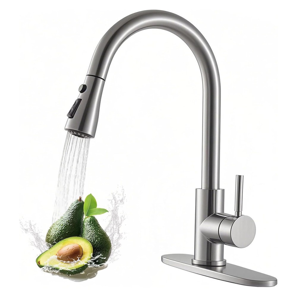 Kitchen Faucet with Pull Down Sprayer Single Handle Brusehd Nickel Sink Faucet