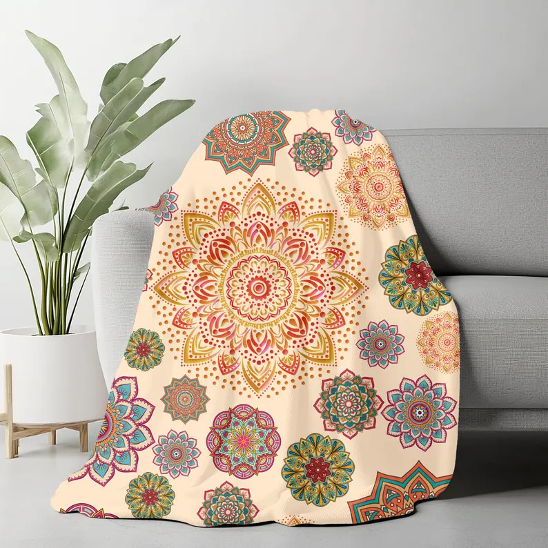 Boho Mandala Pattern Blanket Soft Plush Throw Cozy gallery