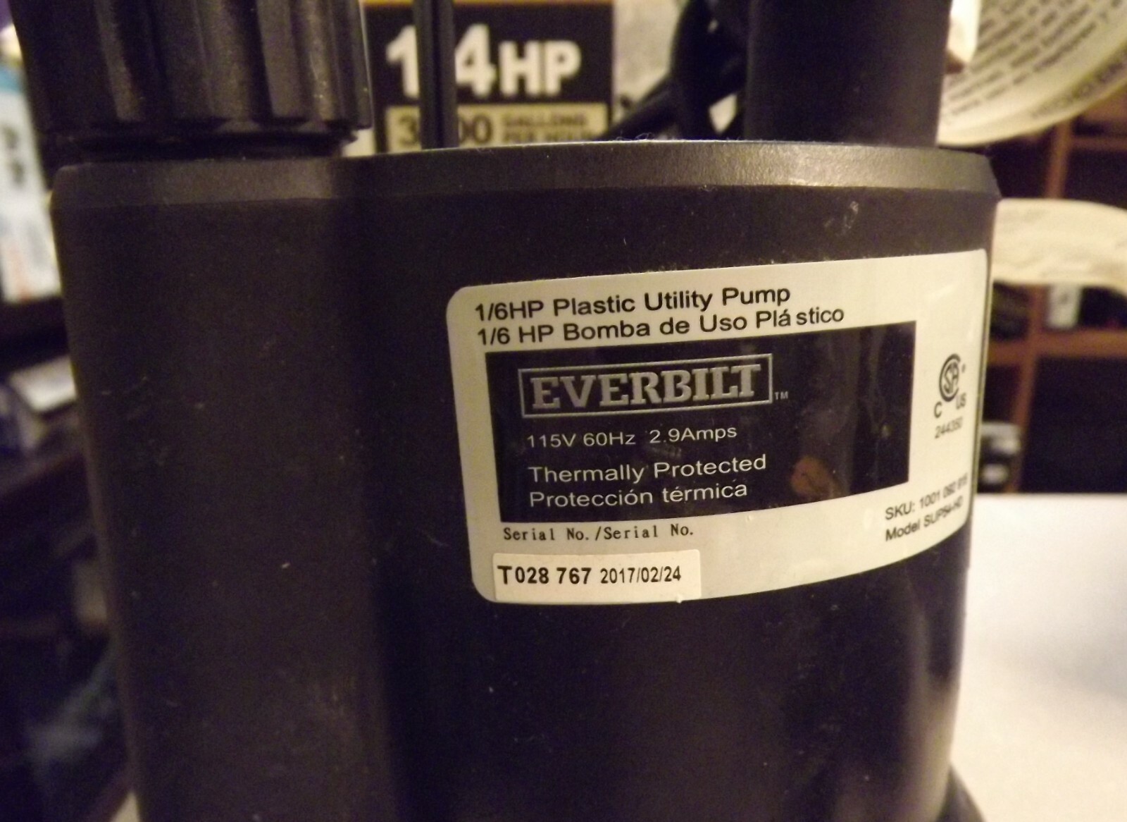 Everbilt Plastic Utility Pump 1/6HP Model SUP54-HD gallery