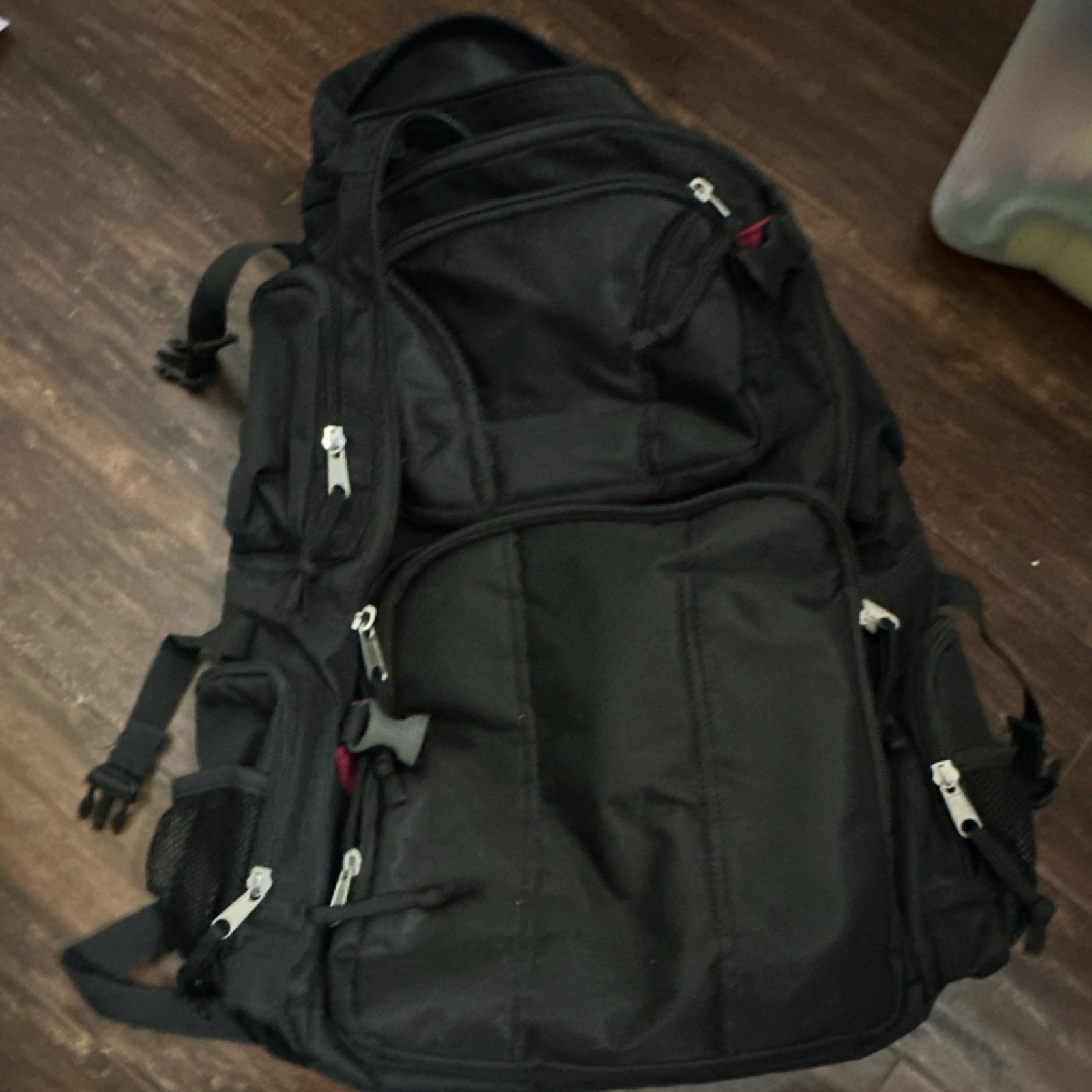 Athletic Works Hiking Backpack Black/Red Polyester, 6 Pockets, Compartments