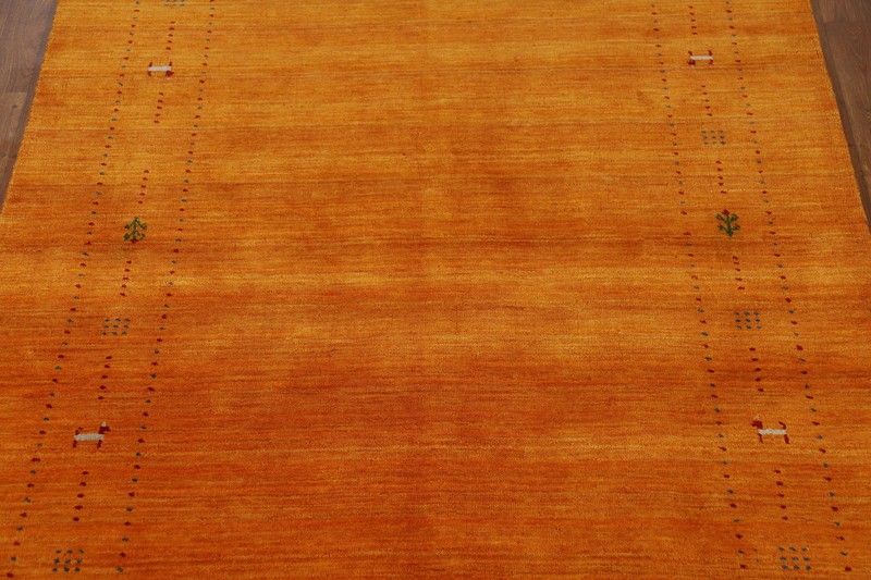 Timeless Gabbeh Design High-quality Orange Hand-knotted Wool Rug 5x8 ft gallery