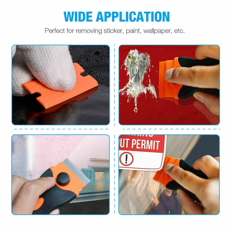 100 Pcs Plastic Razor Blades + 2 Razor Scraper Double Edged Sticker Removal Tool gallery