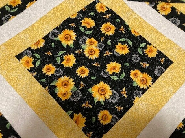 Spring,Summer, Fall "Bees and Sunflowers "Quilted Table Runner 13in x36 in gallery