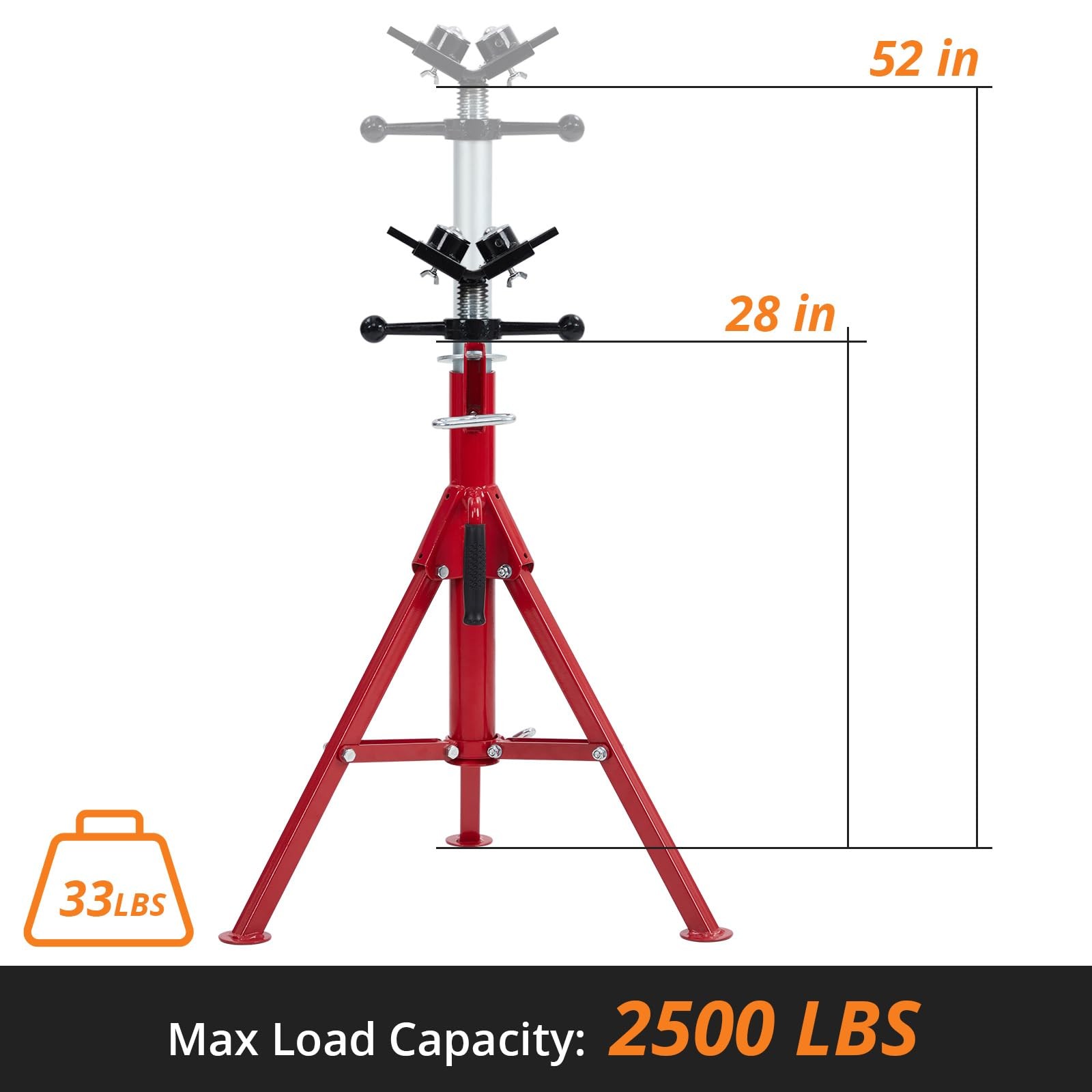 V-Head Pipe Stand 2/4 Ball Transfer 2500lbs Jack Stand Adjustable Height 28"-52" gallery
