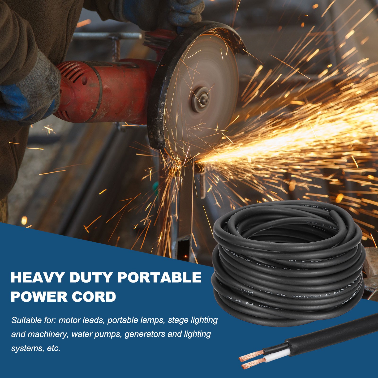 SJOOW 14 Gauge 2 Conductor Electrical Wire 10ft 14 AWG Portable Power Cable 300V gallery