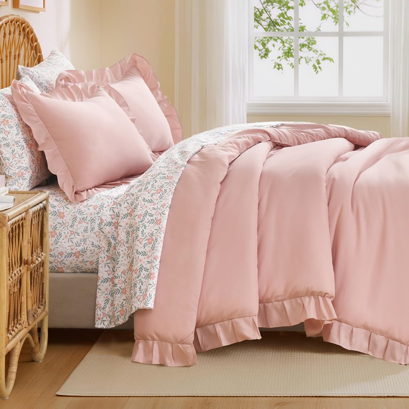Full Size Comforter Sets - 7 Pieces Ruffle Full(79*90in), Blush gallery