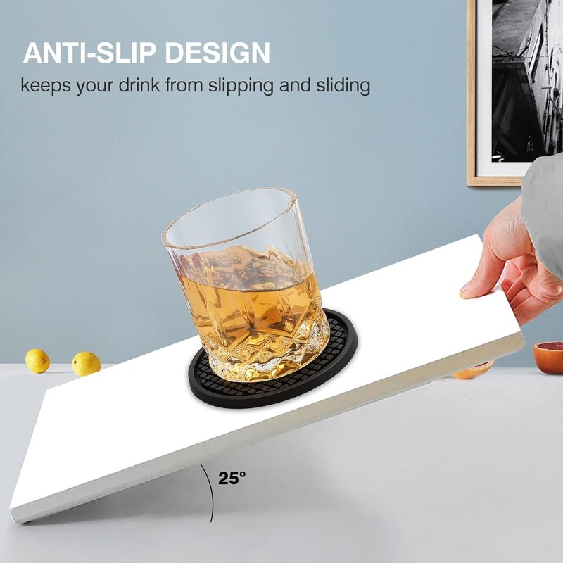 3Pack Silicone Coasters for Drinks,Thickened Black Coaster with Deep TrayGrooved gallery