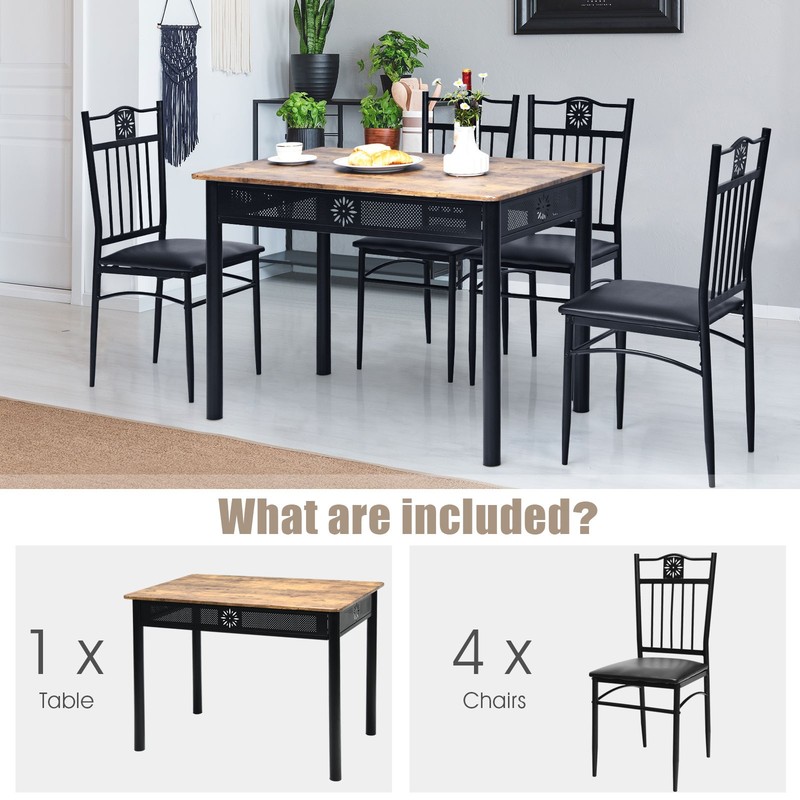 5 PCS Kitchen Dining Set Modern Breakfast Furniture Metal Table & 4 Chairs gallery