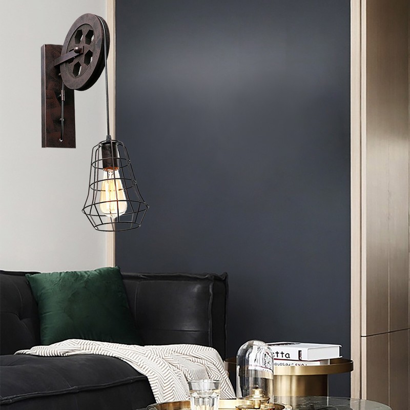 Retro Wall Light Rustic Hallway Lifting Pulley Wall Lamp Sconce Lighting Fixture gallery