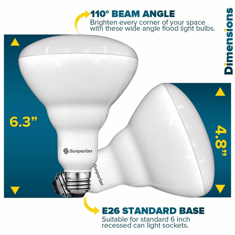 Sunperian 6 Pack BR40 LED Flood Light Bulb 13W 6500K Ultra Daylight 1400lm E26 gallery