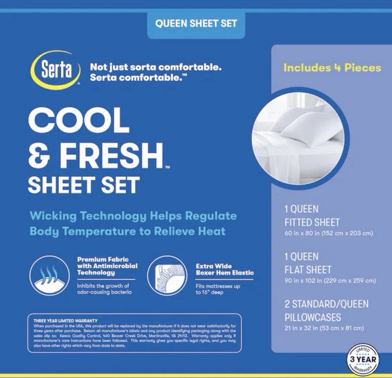 Serta Cool & Clean 4-PC. - Sz: Queen Microfiber Sheet Set w/ Antimicrobial -New gallery