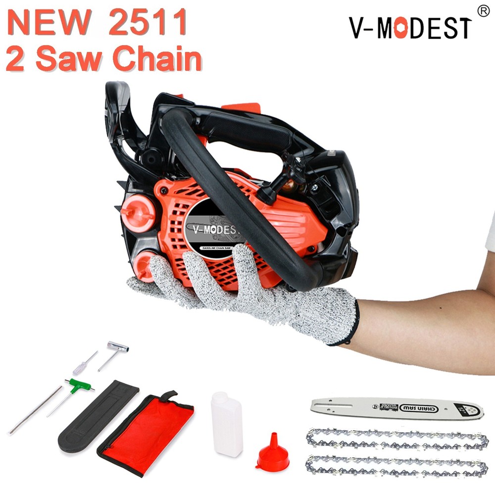 V-MODEST NEW 2511 12" Compact Top Handle Gas Chainsaw With Guide Bar 2 Saw Chain
