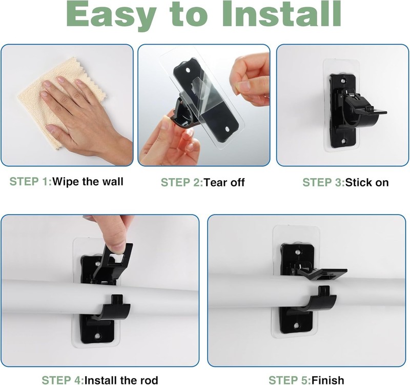 2 Pack Self Adhesive Rod Brackets,No Drill Needed Curtain Rod Holders, Nail Free gallery