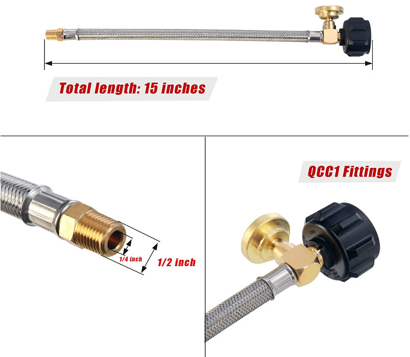 15" RV Propane Hose Connector with Gauge for Standard Two Stage Regulator, 2 Pcs gallery