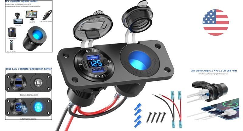 PD3.0 USB Charger Panel with LED Voltmeter & Waterproof Lighted Socket for Boats gallery