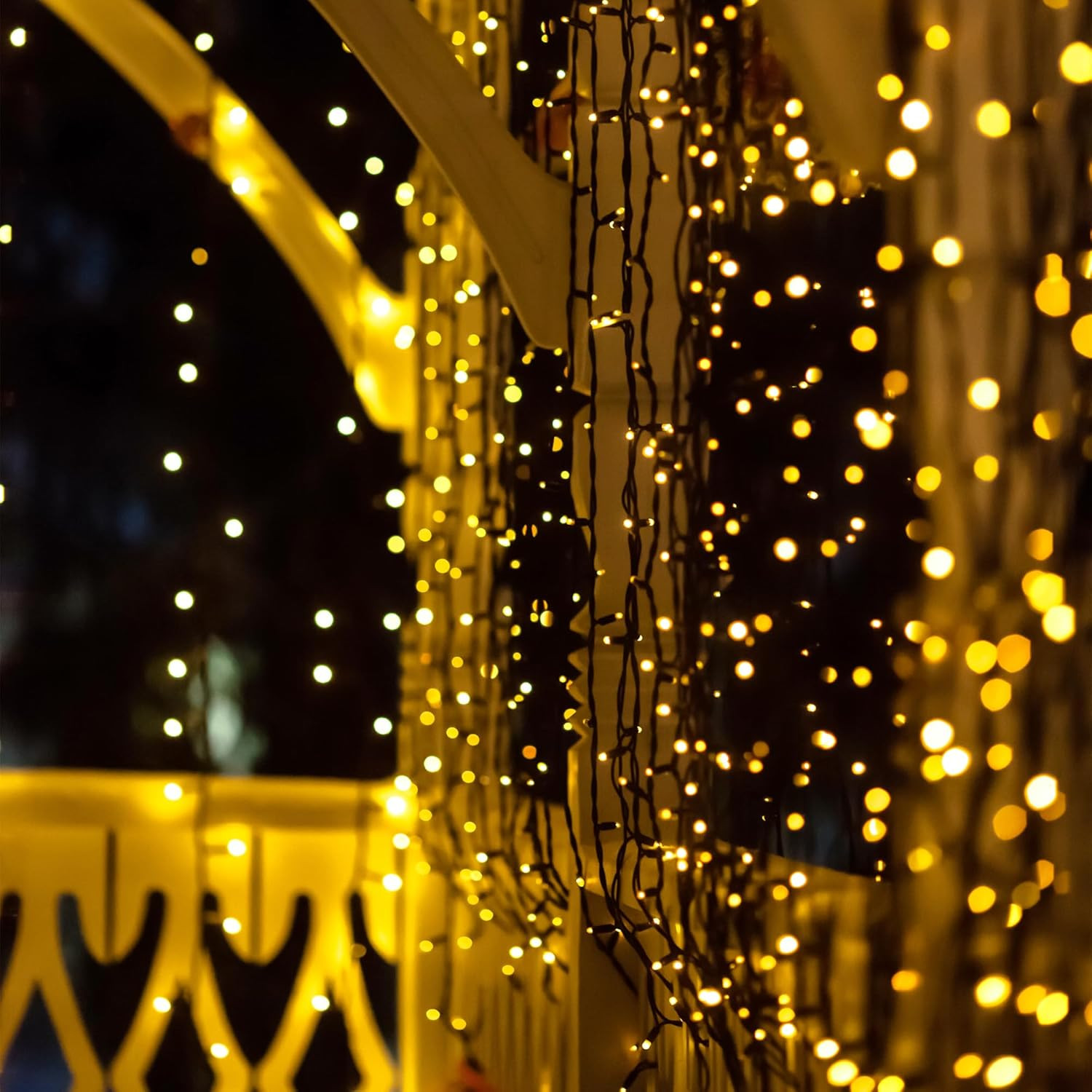 Solar String Lights 72FT 200 LED, 8 Modes, IP65 Waterproof, Warm White, 2 Pack gallery