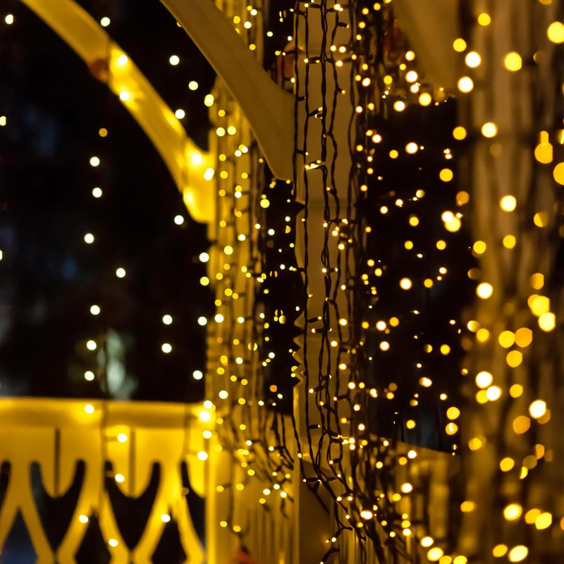 Solar String Lights 72FT 200 LED, 8 Modes, IP65 Waterproof, Warm White, 2 Pack gallery