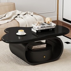 Black 39″Cloud Coffee Table Center Table MDF Metal with Drawer,Shelf Home Office