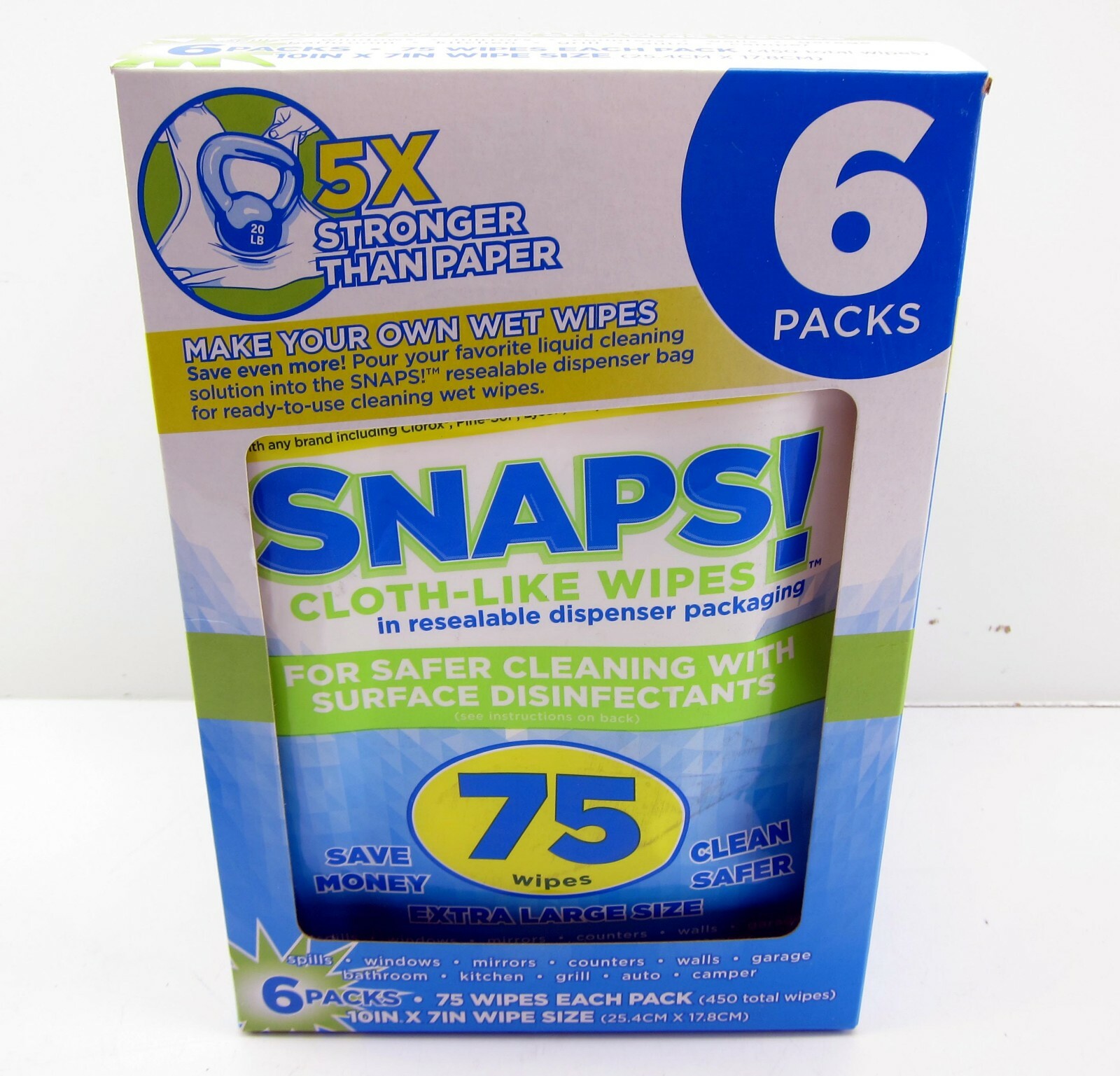 NEW Snaps Cloth Like Cleaning Wipes 6 Pack 75 Ea 450 Total Resealable Packaging gallery