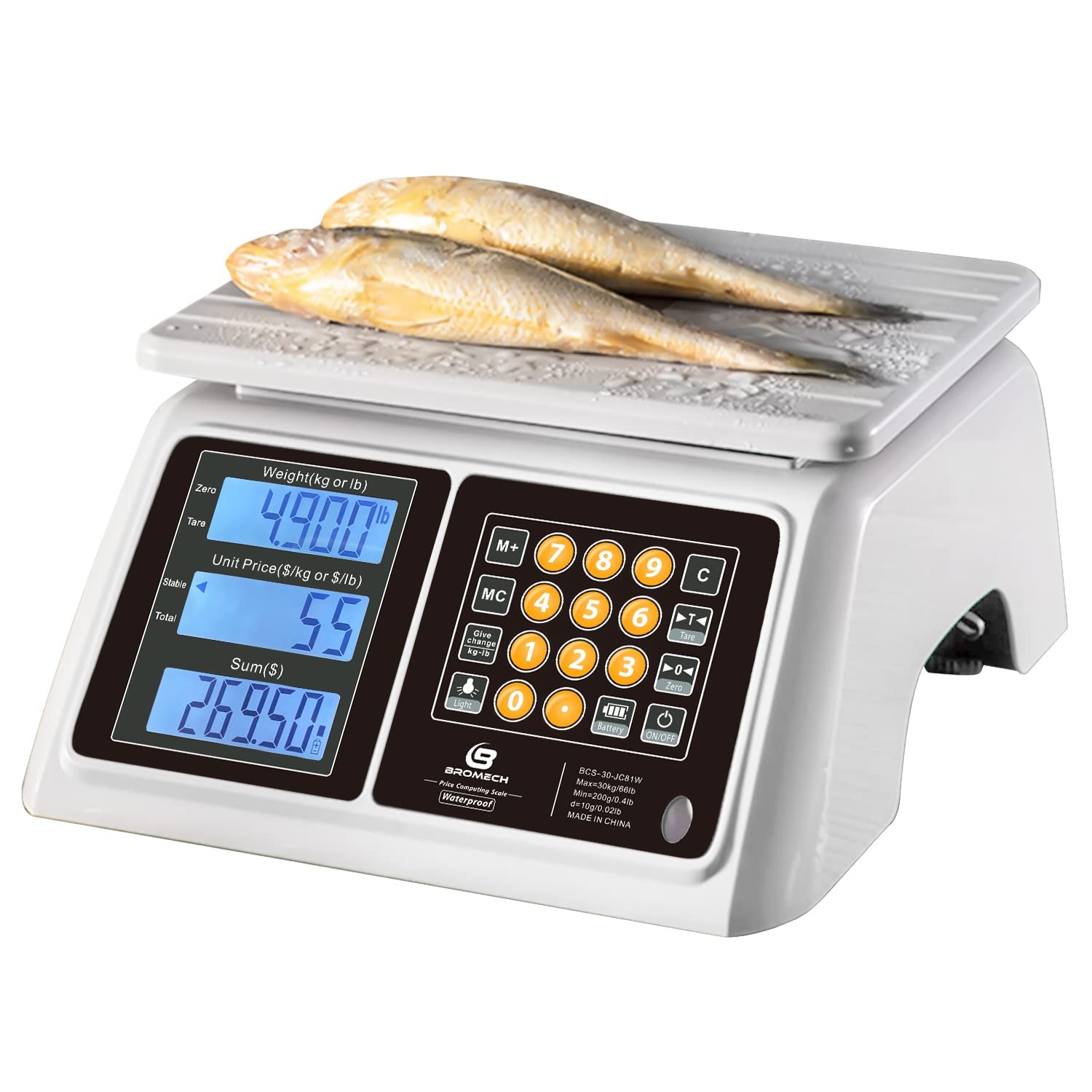 Food Price Computing Scale IPX7 Waterproof 66lbs Capacity White Backlight LCD gallery
