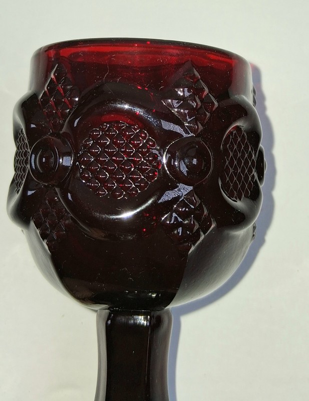 Vintage Avon CAPE COD Ruby Red Glass Gothic 8 Cordial Wine Glasses gallery