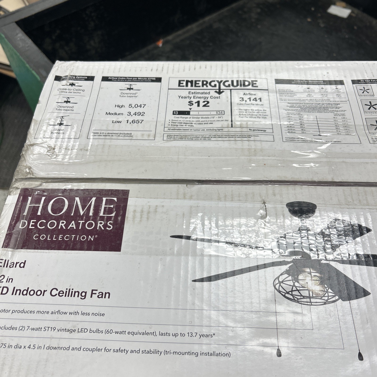 Home Decorators Ellard 52" LED Ceiling Fan Matte Black Industrial Cage Farmhouse gallery