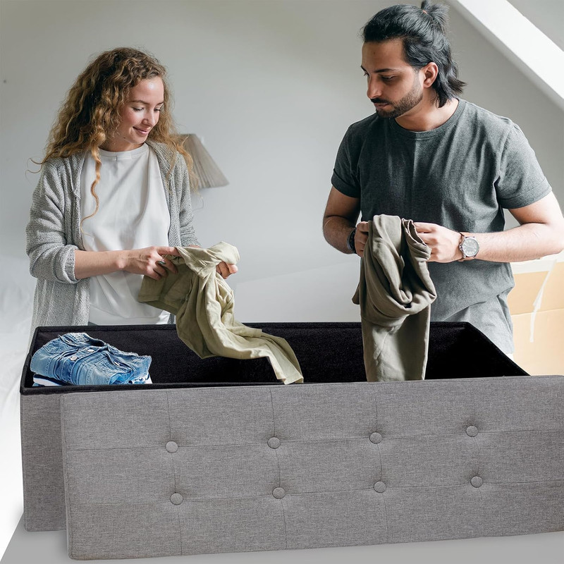 Folding Storage Ottoman Bench - 660 lb Capacity, Dark Grey, 43.3 Inches gallery