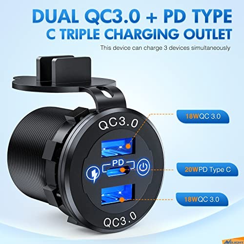 Dual USB Socket PD Type C and QC3.0 12V 24V Car Outlet PD Type C and Dual USB gallery
