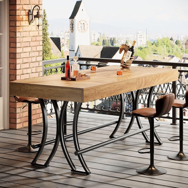 63" Counter Height Dining Table with Footrest, Rectangular Kitchen Bar Pub Table gallery