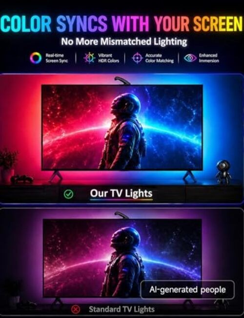 TV LED Backlight with Sensor, LED Sync Lights for TV 55-65 Inch, Multicolor gallery