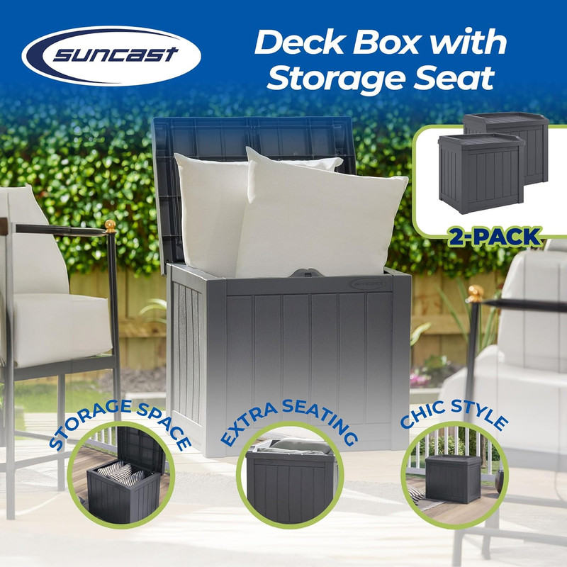 22 Gallon Storage Deck Box Set with Bench Seat - Stone Gray, 2 Pack gallery