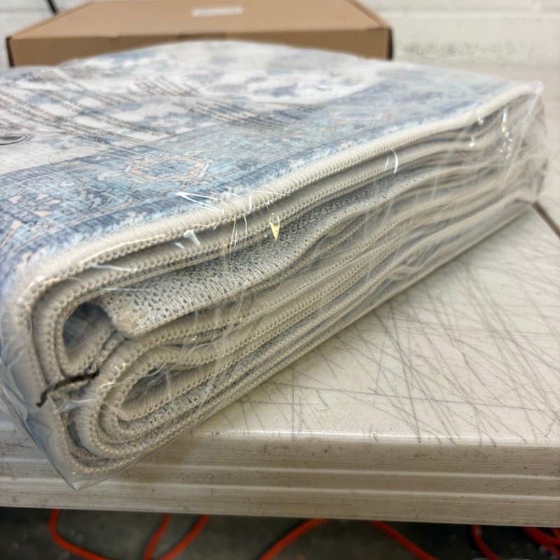 Low Pile Runner Rug, 2x10ft, Abstract, Machine Washable- Vintage Floral Blue gallery
