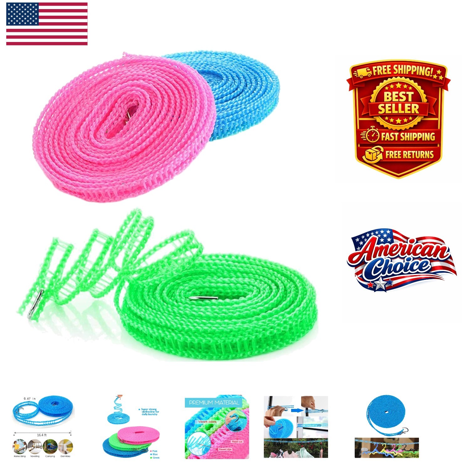 Sturdy Clothesline in 3 Vibrant Colors - Ideal for Laundry & Travel Essentials gallery