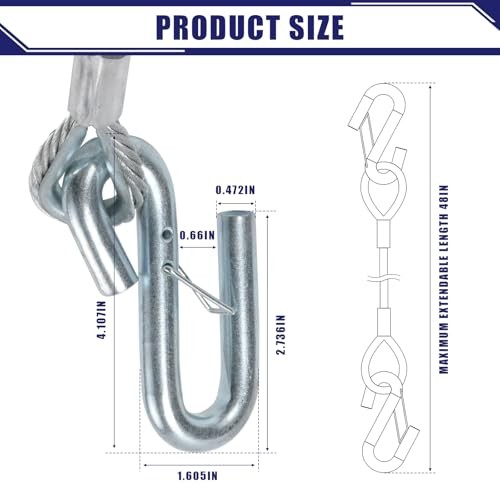48" Trailer Safety Cables,elf-Coiling 48 inches (Length only) 48"-5/16"D-Black gallery