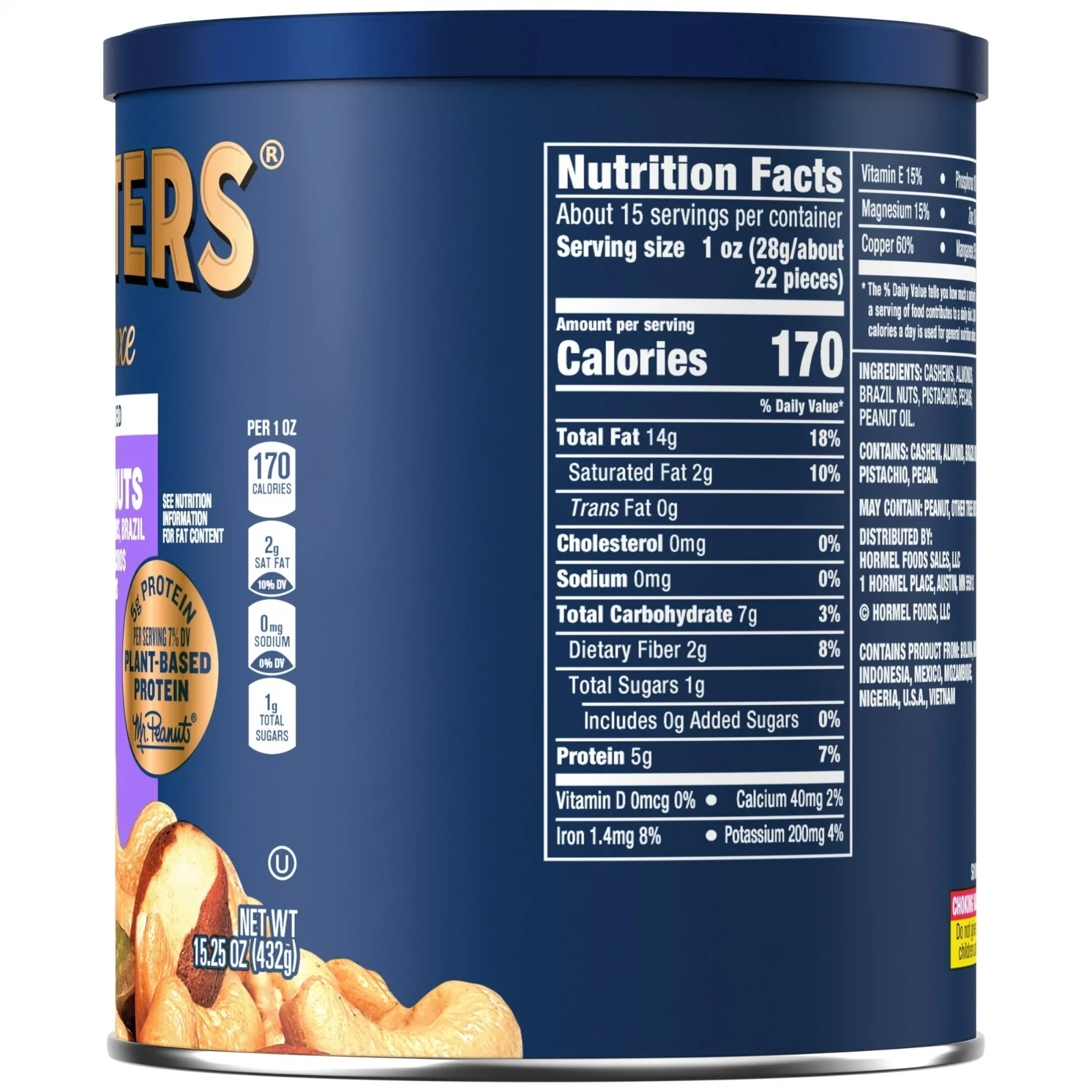 PLANTERS Deluxe Unsalted Mixed Nuts, Party Snack 15.25 oz Can gallery