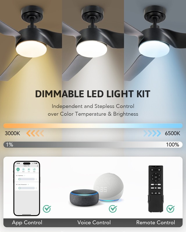 52" Smart Ceiling Fan w Light Remote Compatible w Alexa Google Voice App Control gallery