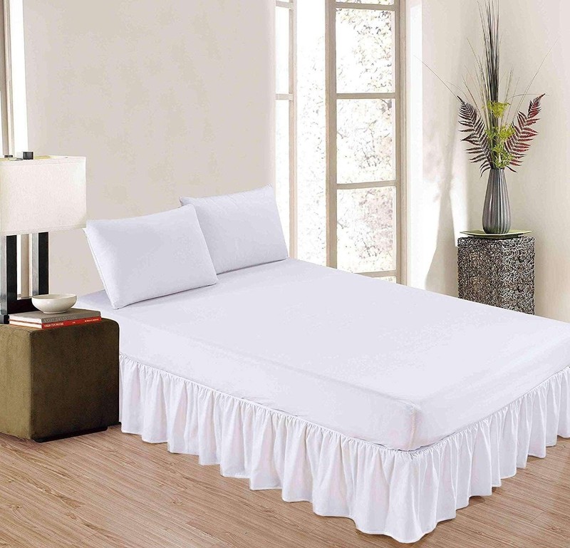 Queen Bed Skirt with Split Corners, Soft Microfiber, 16 Inch Drop, White Soli... gallery