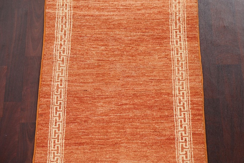 Orange Wool Gabbeh Oriental 9 ft Runner Rug Hand-knotted Hallway Carpet 3x9 gallery