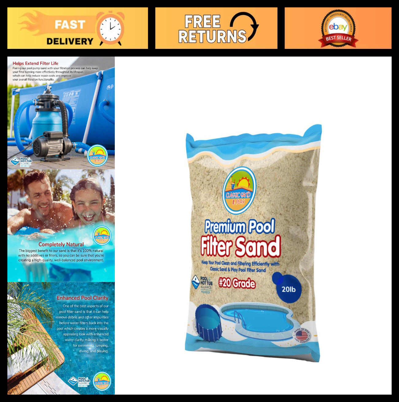Premium Pool Filter Sand 20 lbs for Above/Inground Pools, No Clogging, #20 Grade gallery