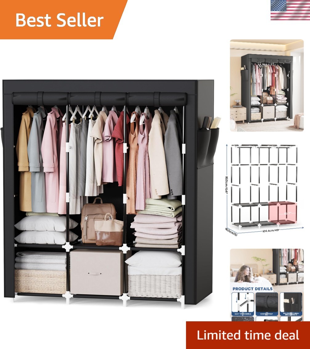 Portable Closet Wardrobe Organizer with Cover Black 50 inch Large Capacity gallery