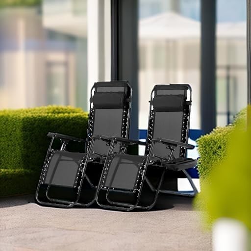 FDW Zero Gravity Lawn Lounge Chairs Set of 2 with Pillow and Cup Holder gallery
