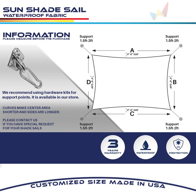 Gray Waterproof Sun Shade Sail Rectangle Awning Top Canopy Custom Size 5'-24' gallery